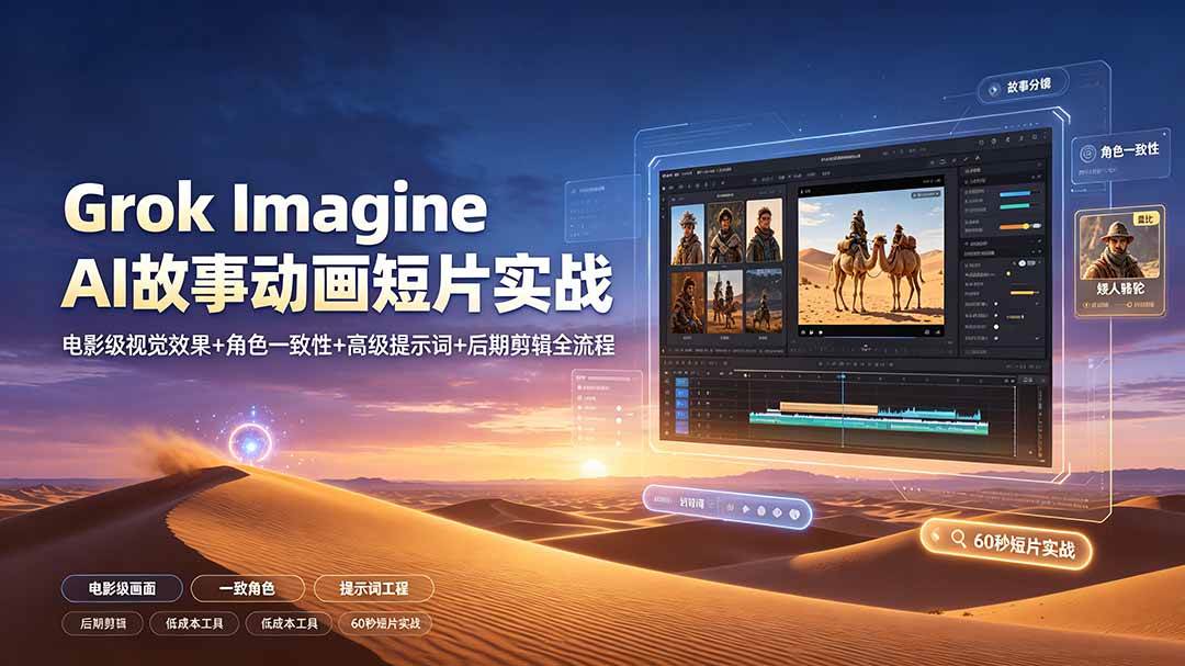 （19305期）Grok Imagine AI故事动画短片实战：电影级视觉效果+角色一致性+高级提示词+后期剪辑全流程-佳梦网创 - 网创副业项目资源站