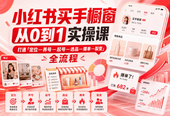 小红书买手橱窗从0到1实操课，打通「定位—养号—起号—选品—爆单—裂变」全流程 - 佳梦网创 - 网创副业项目资源站-佳梦网创 - 网创副业项目资源站