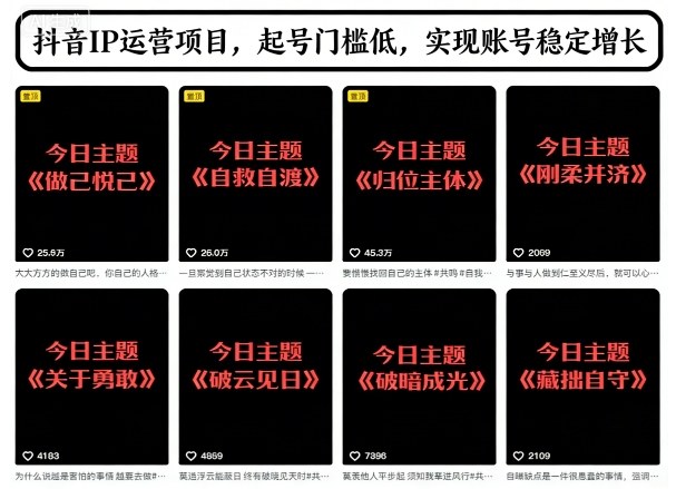 抖音IP运营项目，抖音今日主题玩法，起号门槛低，实现账号稳定增长 - 佳梦网创 - 网创副业项目资源站-佳梦网创 - 网创副业项目资源站