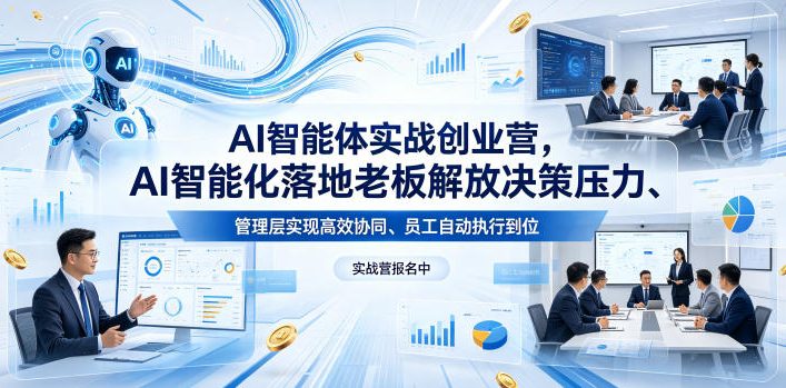 AI智能体实战创业营26年4月23-25号线下课，AI智能化落地老板解放决策压力、管理层实现高效协同、员工自动执行到位 - 佳梦网创 - 网创副业项目资源站-佳梦网创 - 网创副业项目资源站