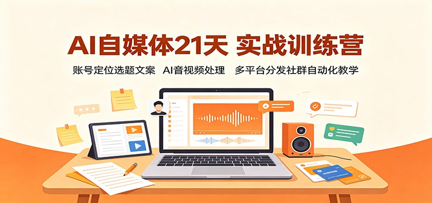 AI自媒体21天实战训练营：账号定位选题文案，AI音视频处理，多平台分发社群自动化教学-佳梦网创 - 网创副业项目资源站