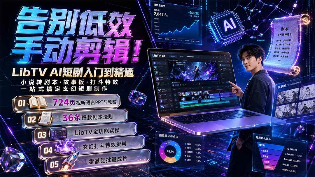 (19678期)告别低效手动剪辑!LibTV AI短剧入门到精通,小说转剧本方法,故事板打斗特效一站式搞定玄幻短剧制作-佳梦网创 - 网创副业项目资源站