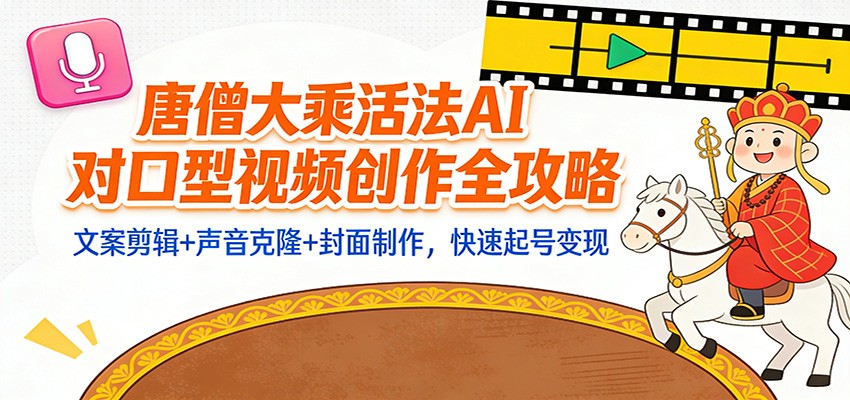 “大乘活法”AI对口型视频创作全攻略：文案剪辑+声音克隆+封面制作，快速起号变现 - 佳梦网创 - 网创副业项目资源站-佳梦网创 - 网创副业项目资源站