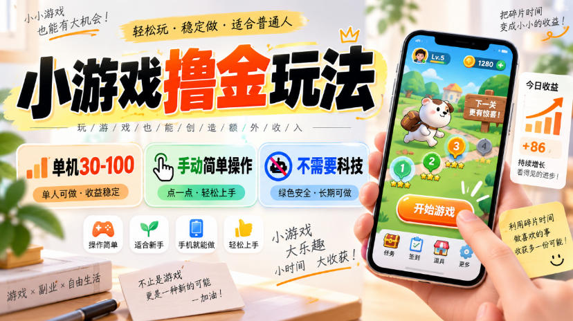 小游戏撸金玩法，单机30-100，手动简单操作，不需要科技-佳梦网创 - 网创副业项目资源站