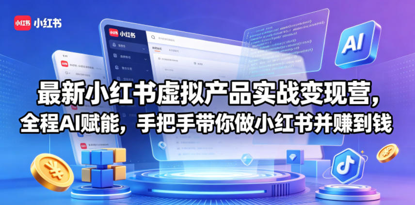 最新小红书虚拟产品实战变现营，全程AI赋能，手把手带你做小红书并赚到钱-佳梦网创 - 网创副业项目资源站