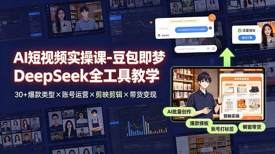(19261期)AI短视频实操课-豆包即梦DeepSeek全工具教学 | 30+爆款类型×账号运营×剪映剪辑×带货变现。 (19261期)AI短视频实操课-豆包即梦DeepSeek全工具教学 | 30+爆款类型×账号运营×剪映剪辑×带货变现。