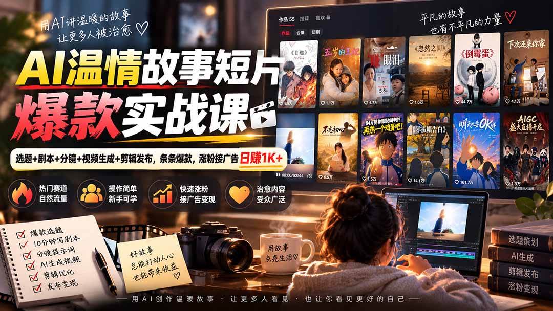 (20477期)AI温情故事短片爆款实战课-更新|选题+剧本+分镜+视频生成+剪辑发布,条条爆款,涨粉接广告日赚1K+-佳梦网创 - 网创副业项目资源站