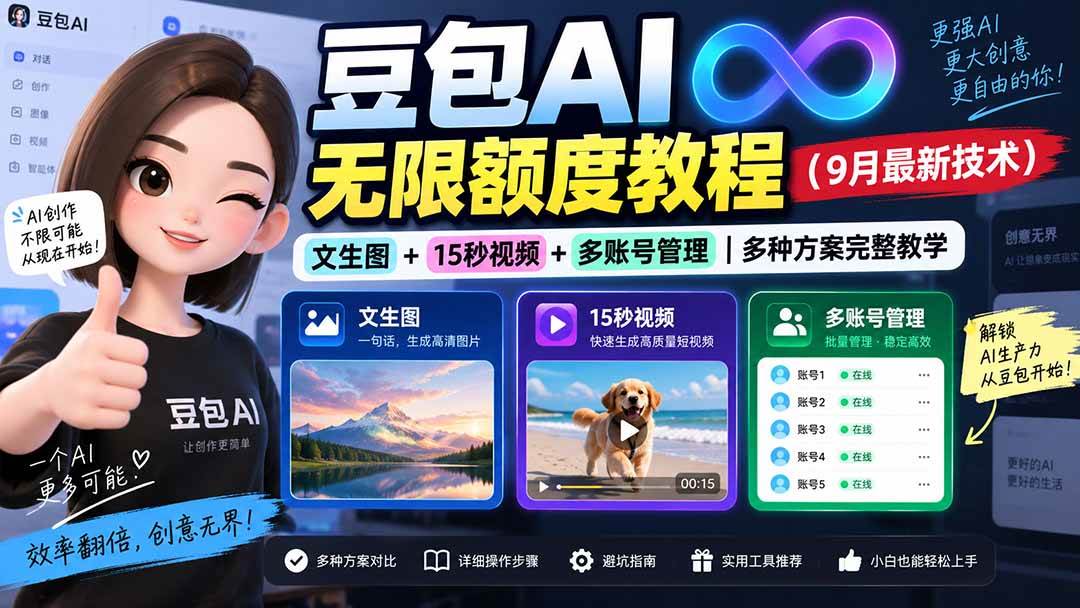 (20288期)豆包AI无限额度教程(9月最新技术)|文生图+15秒视频+多账号管理|多种方案完整教学-佳梦网创 - 网创副业项目资源站
