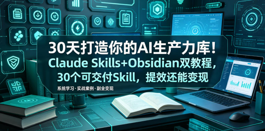 30天打造你的AI生产力库！Claude Skills+Obsidian 双教程，30 个可交付 Skill，提效还能变现-佳梦网创 - 网创副业项目资源站