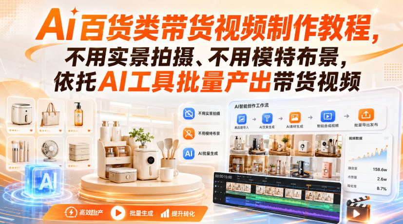 Ai百货类带货视频制作教程，不用实景拍摄、不用模特布景，依托AI工具批量产出带货视频-佳梦网创 - 网创副业项目资源站