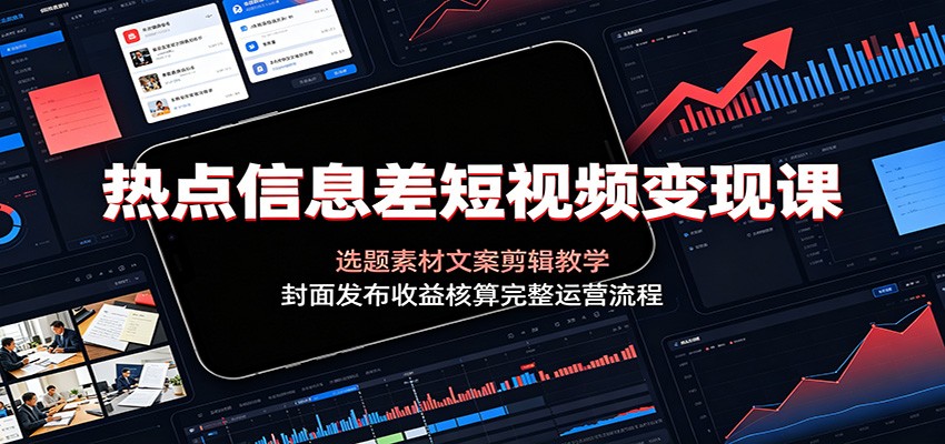 热点信息差短视频变现课:选题素材文案剪辑教学,封面发布收益核算完整运营流程-佳梦网创 - 网创副业项目资源站