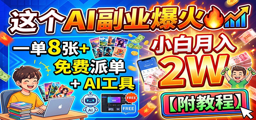 这个AI副业爆火!一单8张+,免费派单+AI工具,小白月入2W【附教程】-佳梦网创 - 网创副业项目资源站