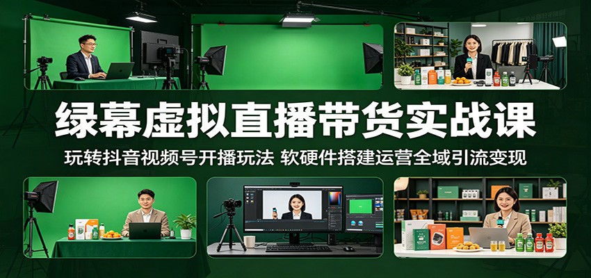 绿幕虚拟直播带货实战课：玩转抖音视频号开播玩法，软硬件搭建运营全域引流变现 - 佳梦网创 - 网创副业项目资源站-佳梦网创 - 网创副业项目资源站