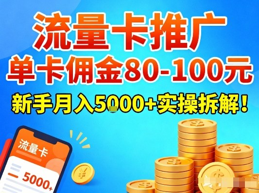 流量卡推广，单卡佣金80-100，新手月入5k+实操拆解！ - 佳梦网创 - 网创副业项目资源站-佳梦网创 - 网创副业项目资源站