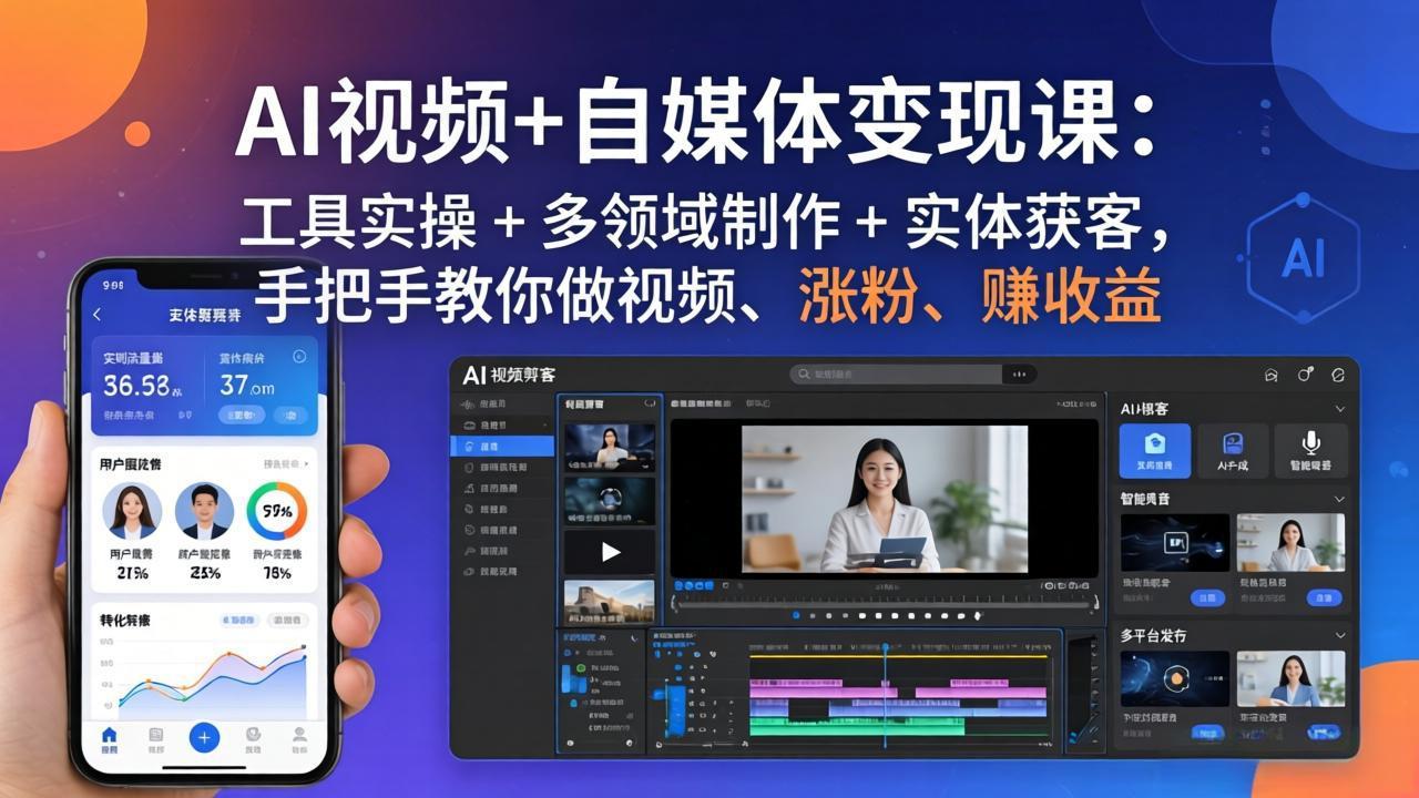 AI视频+自媒体变现课：工具实操 + 多领域制作 + 实体获客，手把手教你做视频、涨粉、赚收益 - 佳梦网创 - 网创副业项目资源站-佳梦网创 - 网创副业项目资源站