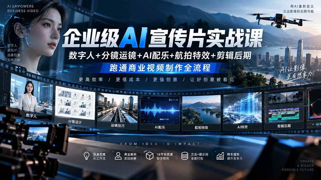 （20548期）企业级AI宣传片实战课｜数字人+分镜运镜+AI配乐+航拍特效+剪辑后期，跑通商业视频制作全流程-佳梦网创 - 网创副业项目资源站