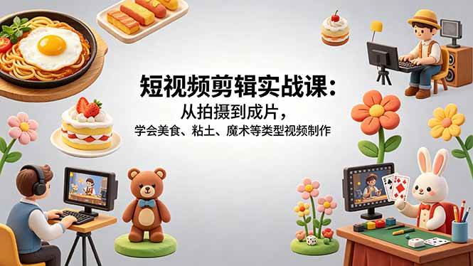 (18375期)短视频剪辑实战课:从拍摄到成片,学会美食、粘土、魔术等类型视频制作-佳梦网创 - 网创副业项目资源站