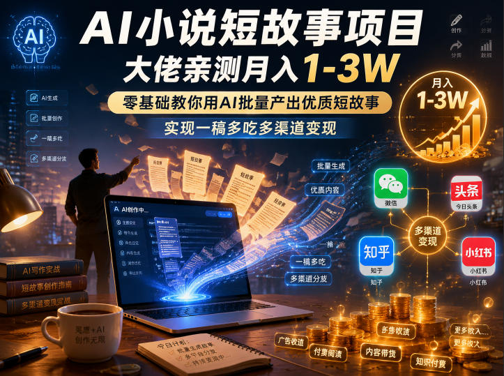 AI小说短故事项目，大佬亲测月入1-3W，零基础教你用AI批量产出优质短故事，实现一稿多吃多渠道变现（更新0624） - 佳梦网创 - 网创副业项目资源站-佳梦网创 - 网创副业项目资源站