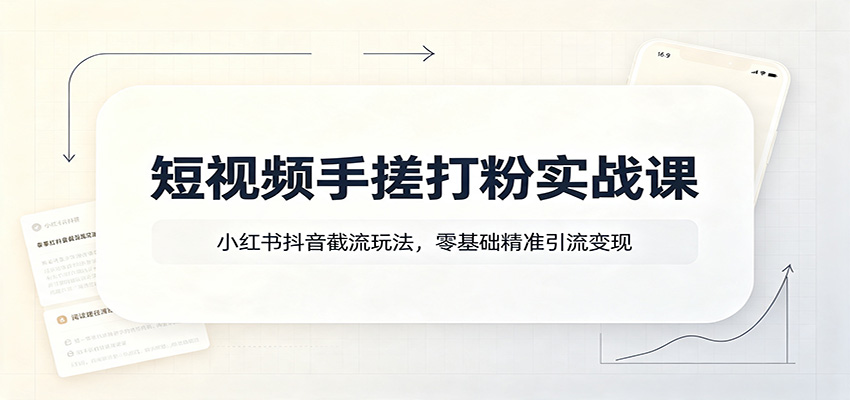 短视频手搓打粉实战课:小红书抖音截流玩法,零基础精准引流变现-佳梦网创 - 网创副业项目资源站