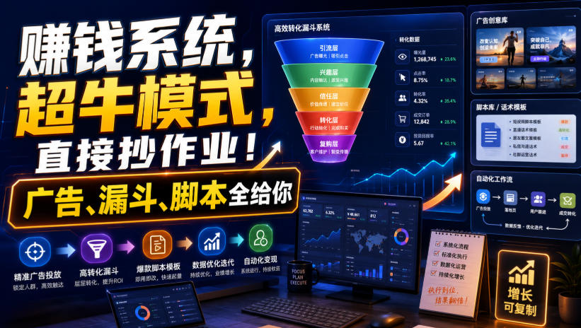 賺钱系统,超牛模式,直接抄作业!广告、漏斗、脚本全给你【原创双语字幕】-佳梦网创 - 网创副业项目资源站