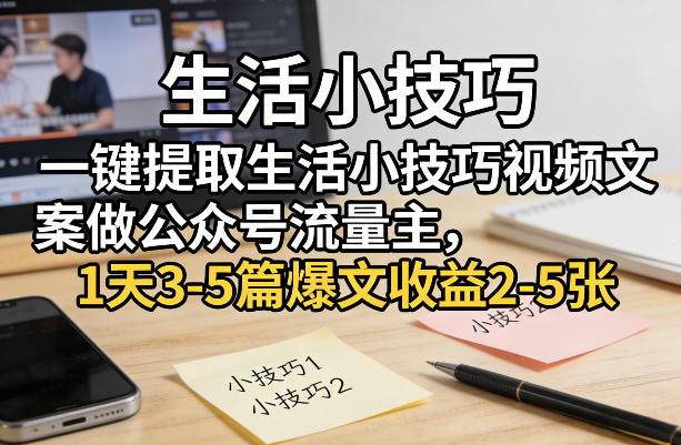 一键提取生活小技巧视频文案做公众号流量主，1天3-5篇爆文收益2-5张 - 佳梦网创 - 网创副业项目资源站-佳梦网创 - 网创副业项目资源站