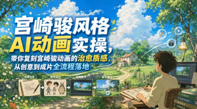 宫崎骏风格AI动画实操，带你复刻宫崎骏动画的治愈质感，从创意到成片全流程落地 - 佳梦网创 - 网创副业项目资源站-佳梦网创 - 网创副业项目资源站