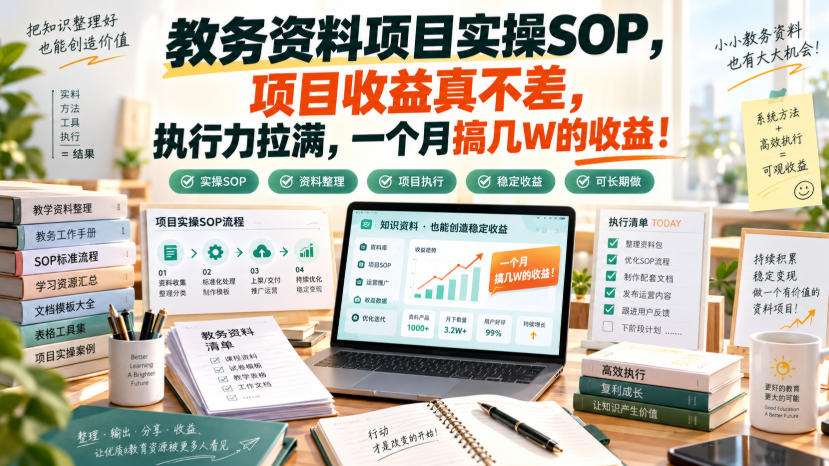 教务资料项目实操SOP,项目收益真不差,执行力拉满,一个月搞几W的收益-佳梦网创 - 网创副业项目资源站
