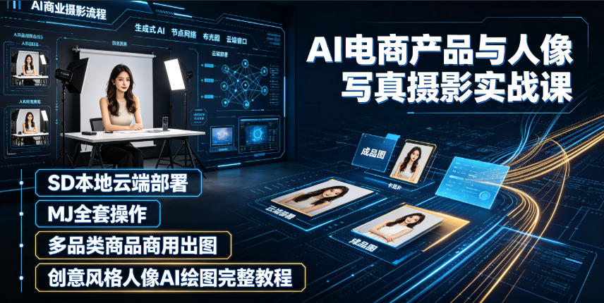 AI电商产品与人像写真摄影实战课｜SD本地云端部署、MJ全套操作、多品类商品商用出图、创意风格人像AI绘图完整教程-佳梦网创 - 网创副业项目资源站