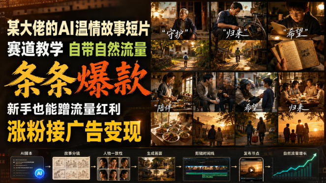 某大佬的AI温情故事短片赛道教学，自带自然流量，条条爆款，新手也能蹭流量红利，涨粉接广告变现（更新）-佳梦网创 - 网创副业项目资源站