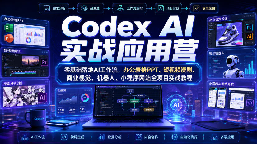 Codex AI实战应用营｜零基础落地AI工作流，办公表格PPT、短视频漫剧、商业视觉、机器人、小程序网站全项目实战教程 - 佳梦网创 - 网创副业项目资源站-佳梦网创 - 网创副业项目资源站