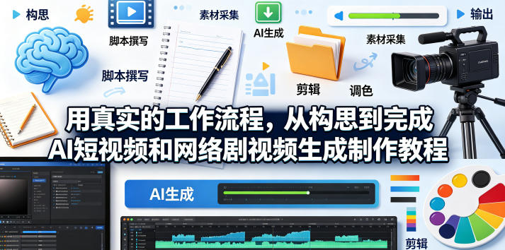 用真实的工作流程,从构思到完成AI短视频和网络剧视频生成制作教程-中英字幕-佳梦网创 - 网创副业项目资源站