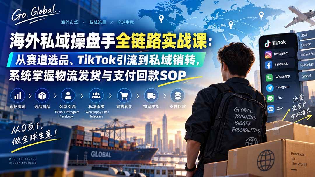 (20255期)海外私域操盘手全链路实战课:从赛道选品、TikTok引流到私域销转,系统掌握物流发货与支付回款SOP-佳梦网创 - 网创副业项目资源站