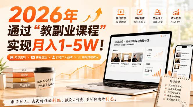 (20252期)2026年通过“教副业课程”实现月入1-5W!毫无保留的全部教给你-佳梦网创 - 网创副业项目资源站