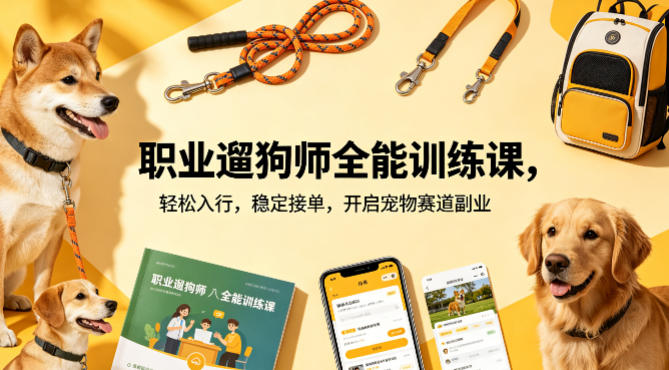 职业遛狗师全能训练课,轻松入行,稳定接单,开启宠物赛道副业-佳梦网创 - 网创副业项目资源站