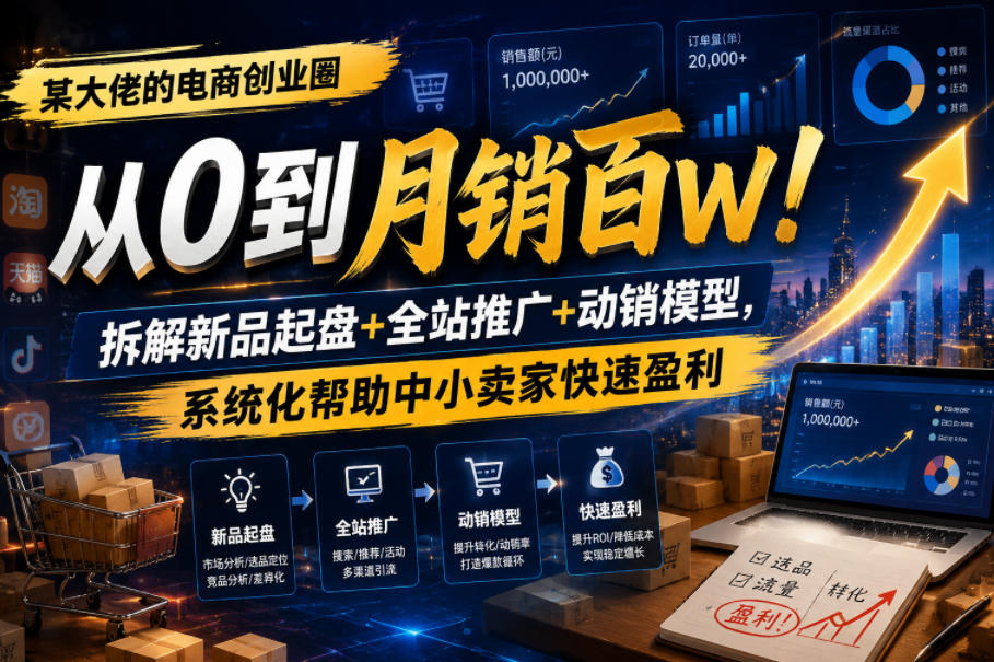 某大佬的电商创业圈从0到月销百W!拆解新品起盘+全站推广+动销模型,系统化帮助中小卖家快速盈利 某大佬的电商创业圈从0到月销百W!拆解新品起盘+全站推广+动销模型,系统化帮助中小卖家快速盈利