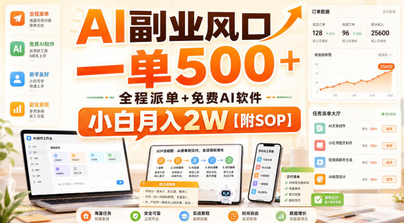 AI副业风口，一单500+，全程派单+免费AI软件，小白月入2W【附SOP】【揭秘】 - 佳梦网创 - 网创副业项目资源站-佳梦网创 - 网创副业项目资源站