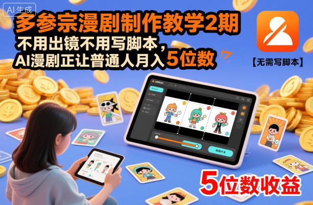 多参宗漫剧制作教学2期,不用出镜不用写脚本,AI漫剧正让普通人月入5位数-佳梦网创 - 网创副业项目资源站