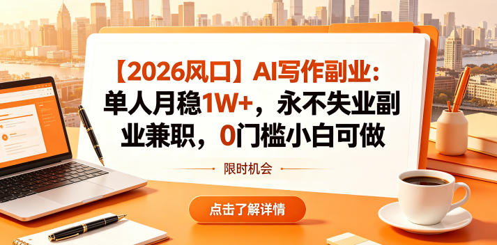 【2026风口】AI写作副业：单人月稳1W+，永不失业副业兼职，0门槛小白可做【揭秘】 - 佳梦网创 - 网创副业项目资源站-佳梦网创 - 网创副业项目资源站