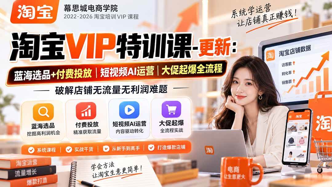 (20522期)淘宝VIP特训课-更新0917:蓝海选品+付费投放|短视频AI运营|大促起爆全流程,破解店铺无流量无利润难题-佳梦网创 - 网创副业项目资源站