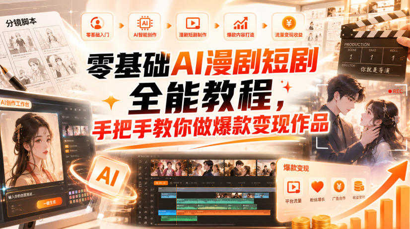 零基础AI漫剧短剧全能教程，从AI智能体搭建、文案脚本分镜、多平台AI生视频、剪映精修，覆盖全题材创作，手把手教你做爆款变现作品 - 佳梦网创 - 网创副业项目资源站-佳梦网创 - 网创副业项目资源站
