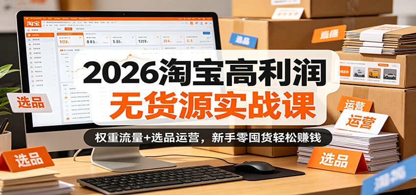 2026淘宝高利润无货源实战课：权重流量+选品运营，新手零囤货轻松赚钱 - 佳梦网创 - 网创副业项目资源站-佳梦网创 - 网创副业项目资源站