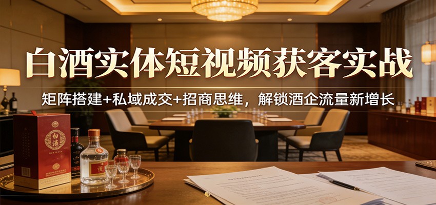 白酒实体短视频获客实战：矩阵搭建+私域成交+招商思维，解锁酒企流量新增长 - 佳梦网创 - 网创副业项目资源站-佳梦网创 - 网创副业项目资源站