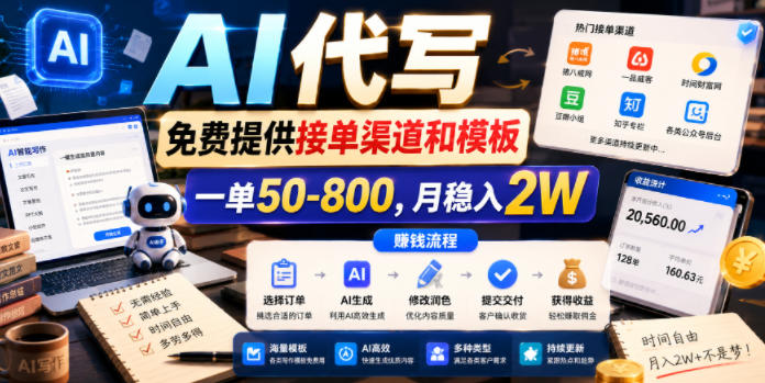 AI代写,免费提供接单渠道和模板,一单50-800,月稳入2W【揭秘】 AI代写,免费提供接单渠道和模板,一单50-800,月稳入2W【揭秘】