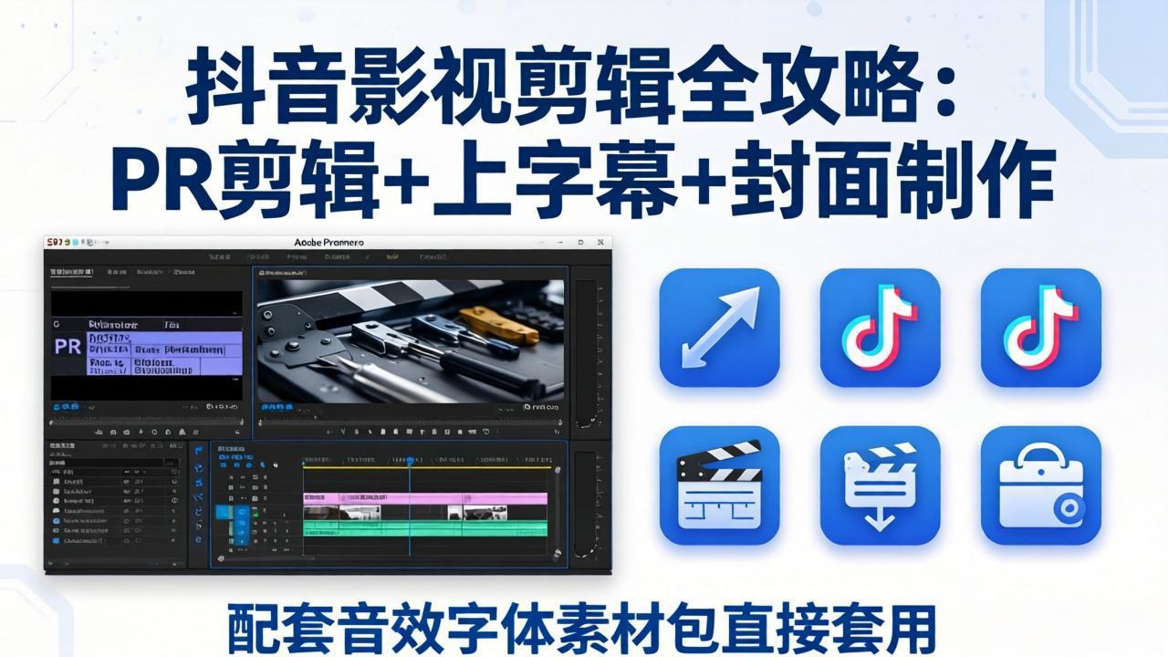 抖音影视剪辑全攻略：PR剪辑+上字幕+封面制作，配套音效字体素材包直接套用 - 佳梦网创 - 网创副业项目资源站-佳梦网创 - 网创副业项目资源站