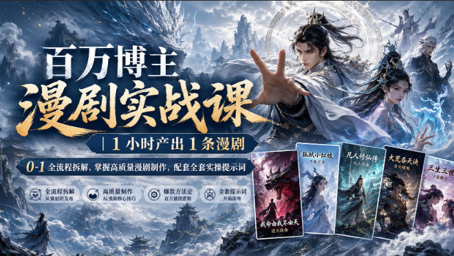 百万博主漫剧实战课｜1小时产出1条漫剧，0‑1全流程拆解，掌握高质量漫剧制作，配套全套实操提示词-佳梦网创 - 网创副业项目资源站