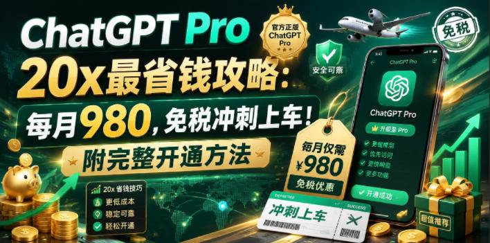 （18790期）ChatGPT Pro 20x 最省钱攻略：每月980，免税冲刺上车！附完整开通方法 - 佳梦网创 - 网创副业项目资源站-佳梦网创 - 网创副业项目资源站