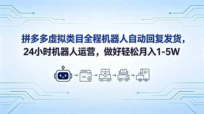 (18715期)拼多多虚拟类目全程机器人自动回复发货,24 小时机器人运营,做好轻松月入 1-5W (18715期)拼多多虚拟类目全程机器人自动回复发货,24 小时机器人运营,做好轻松月入 1-5W