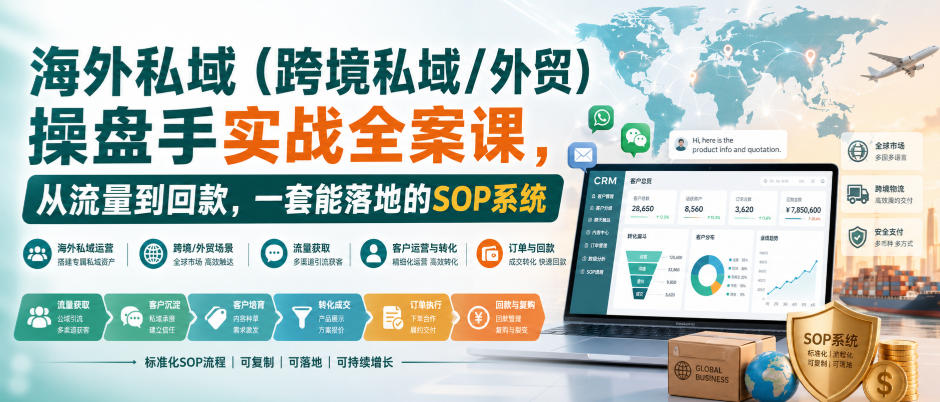 海外私域(跨境私域/外贸)操盘手实战全案课,从流量到回款,一套能落地的SOP系统-佳梦网创 - 网创副业项目资源站