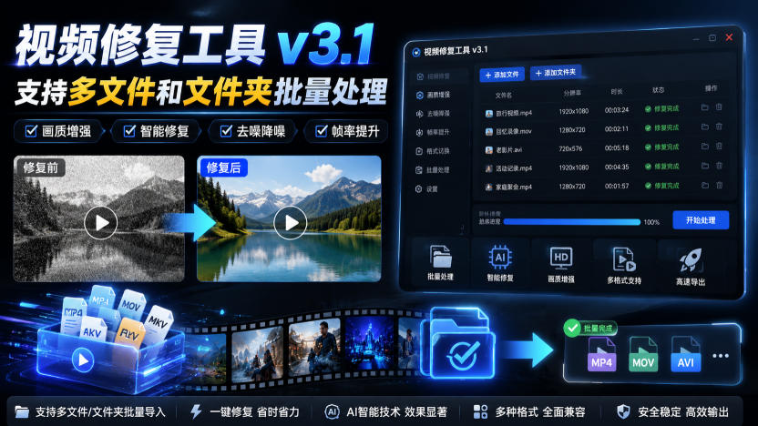 视频修复工具v3.1,支持多文件和文件夹批量处理-佳梦网创 - 网创副业项目资源站