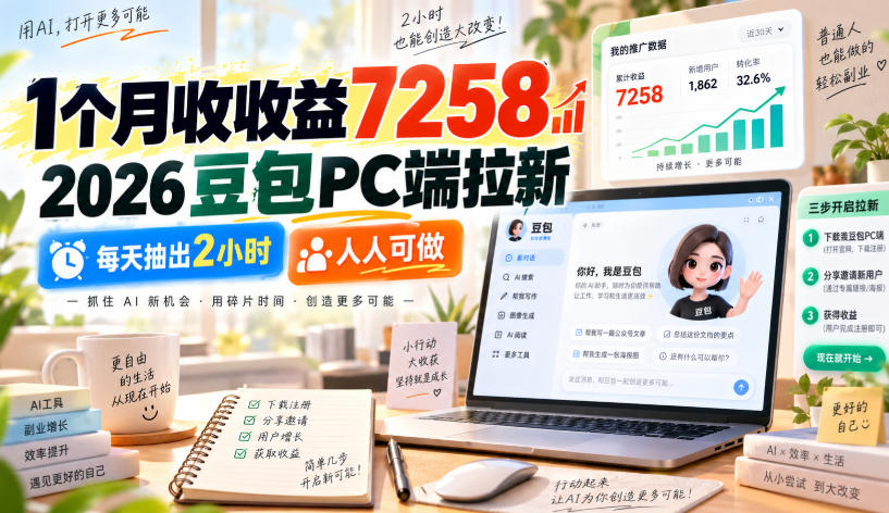 1个月收收益7258,2026豆包PC端拉新,每天抽出2小时,人人可做-佳梦网创 - 网创副业项目资源站